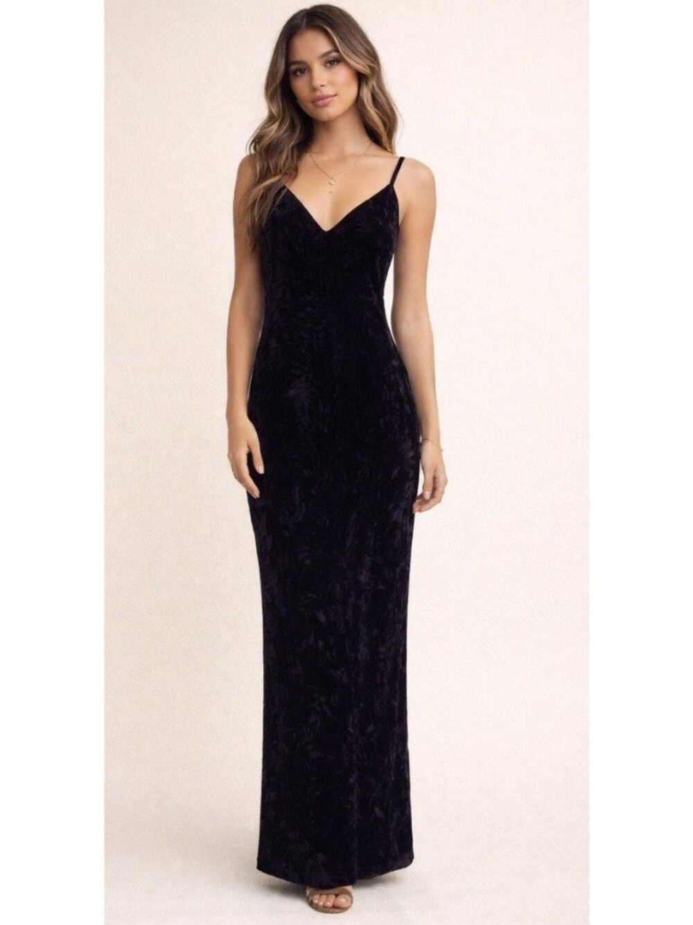 Black Velvet Maxi Slip Dress Small Cotton Candy Midi Y2K Club Boho Whimsigoth